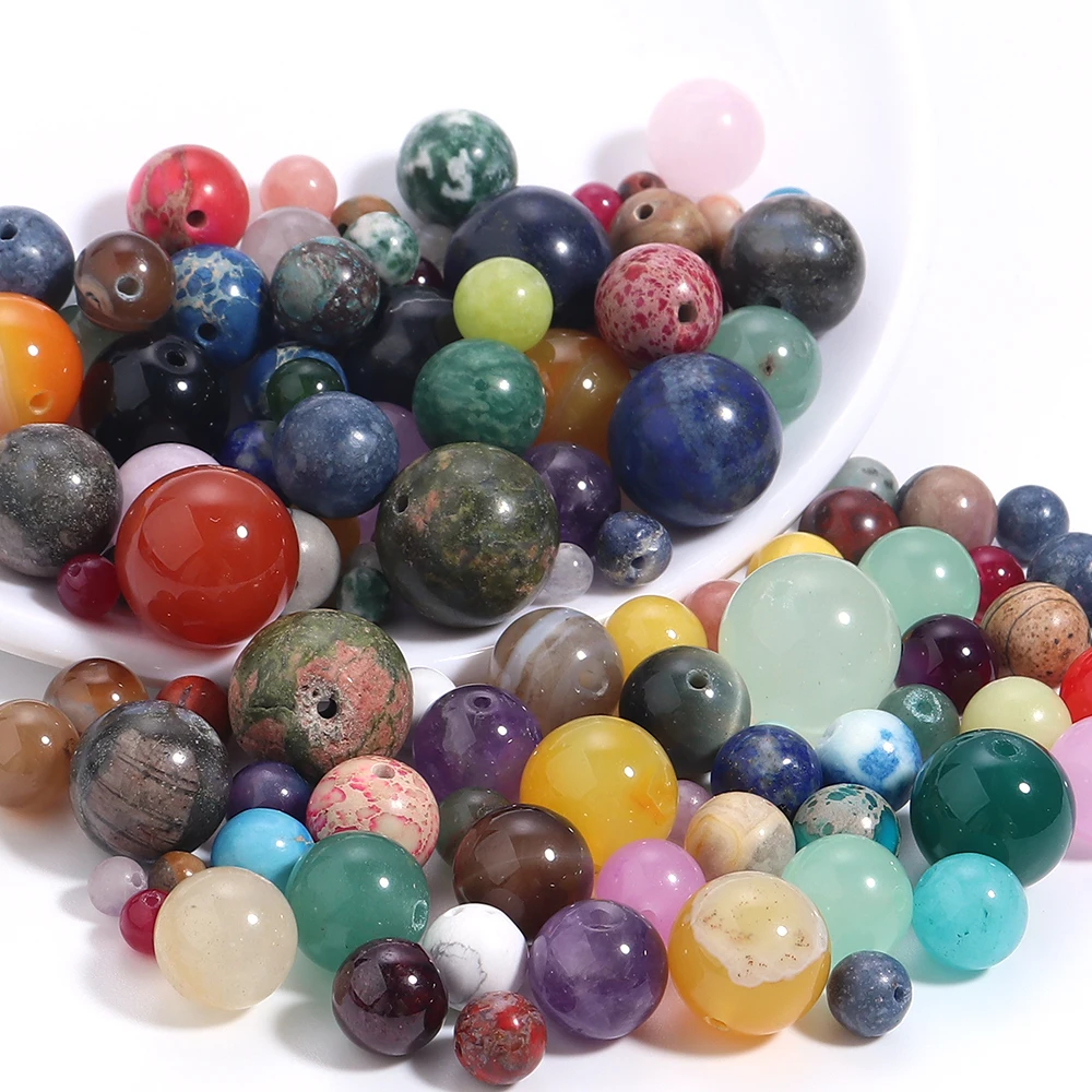 20-100Pcs 4/6/8/10/12/14mm Round Natural Stone Beads Random Mixed Loose Agate Crystal Beads for Jewelry Making DIY Accessories