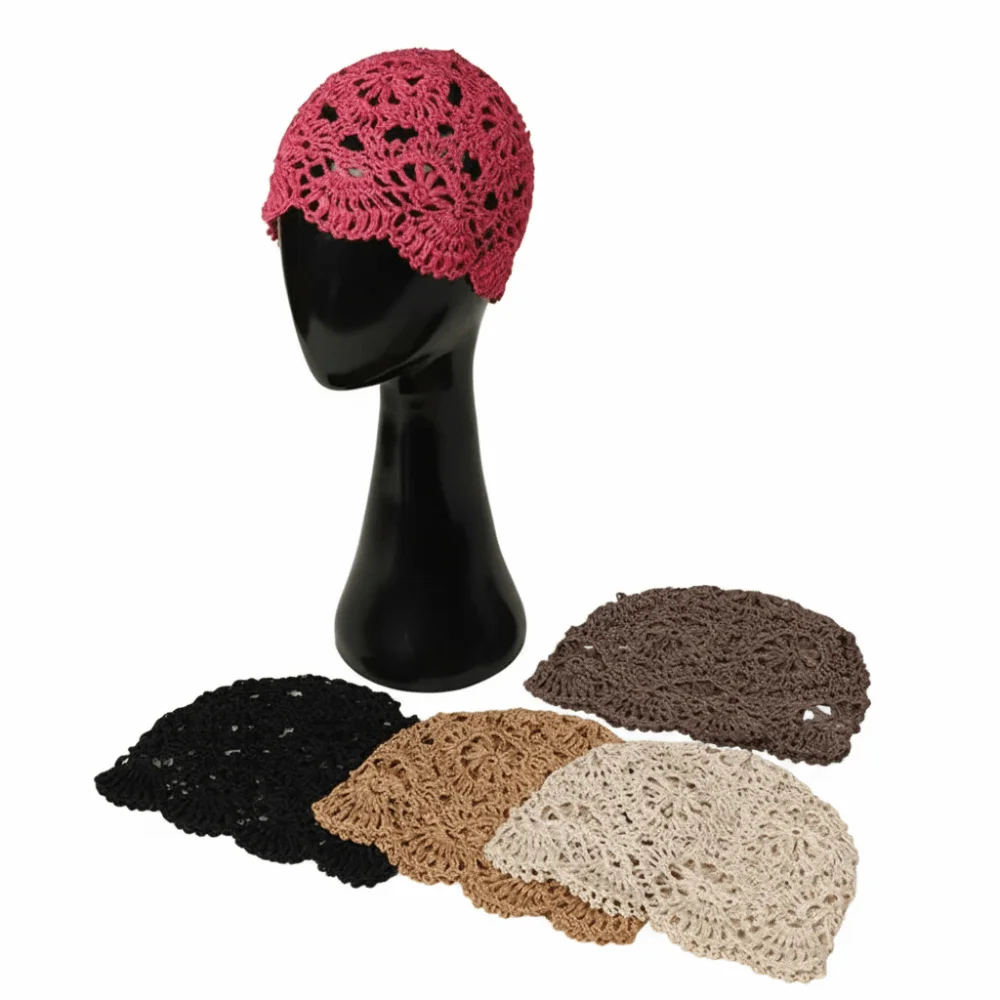 Gifts Hollow Out Crochet Beanie Hat Breathable Lightweight Lace Beanie Hat Floral Pattern Floral Skull Cap Daily Wear