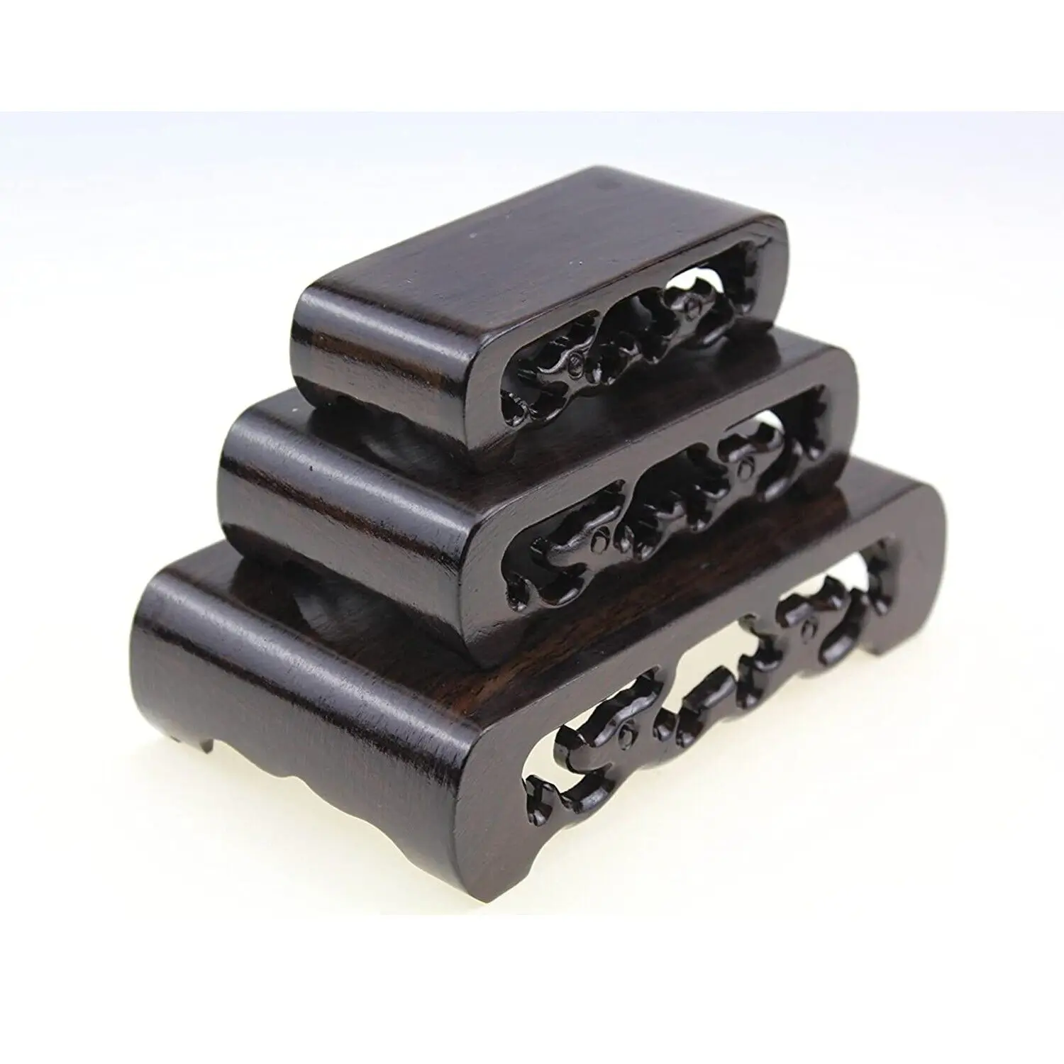 

3 Pcs Chinese Ebony Solid Wood Display Stand Wooden Base Stands Carved