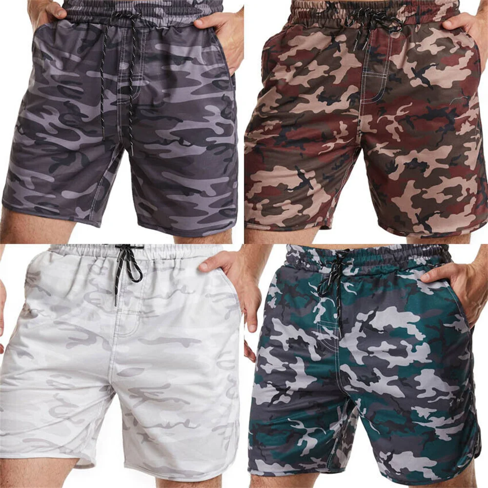 Pantalones cortos de camuflaje táctico con bolsillo deportivo para hombre, pantalones cortos de playa con cordón sólido, pantalones de chándal sueltos finos de verano