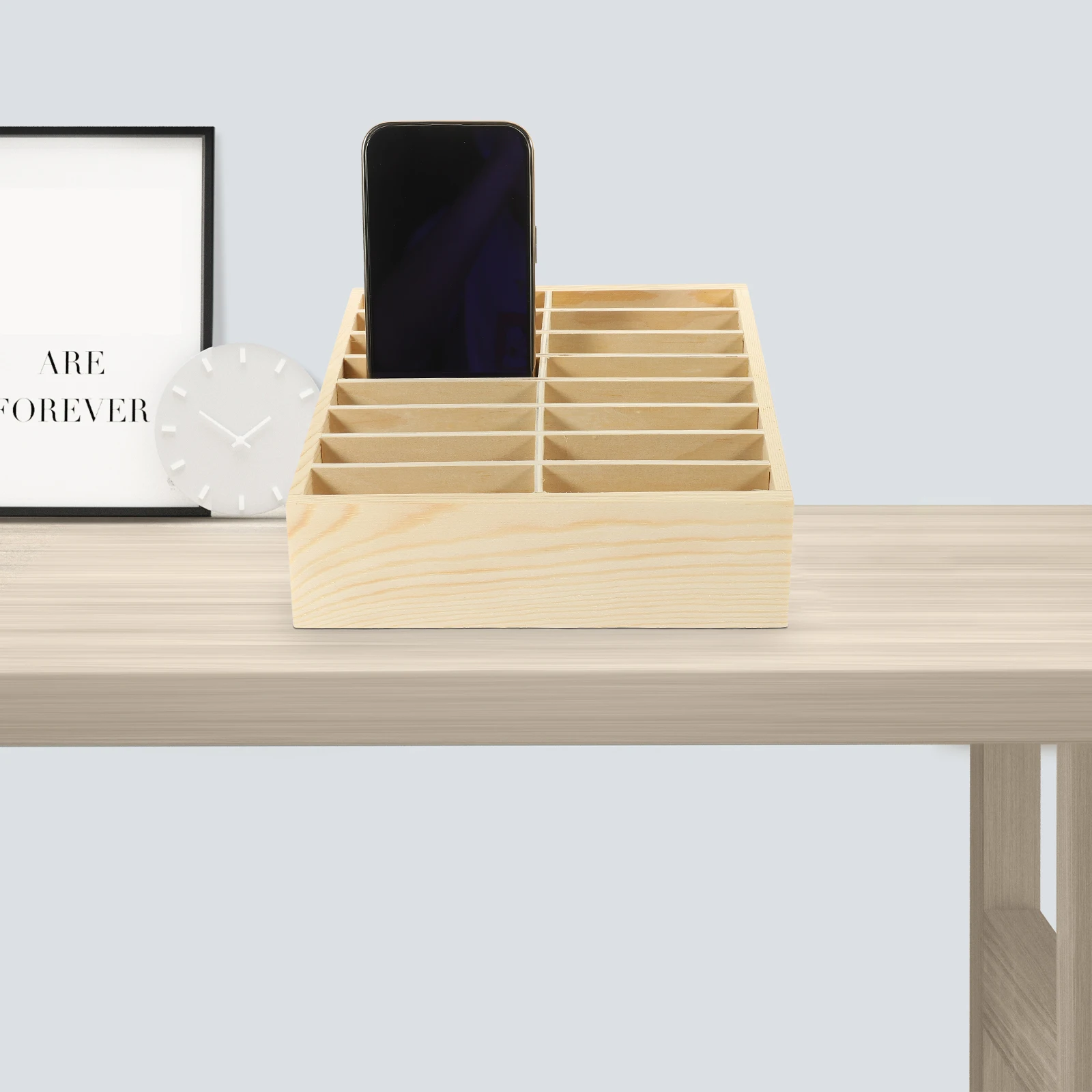 

Mobile Phone Management Storage Box Desk Holder Stand Cell Desktop Wood Organizer Travel Phones