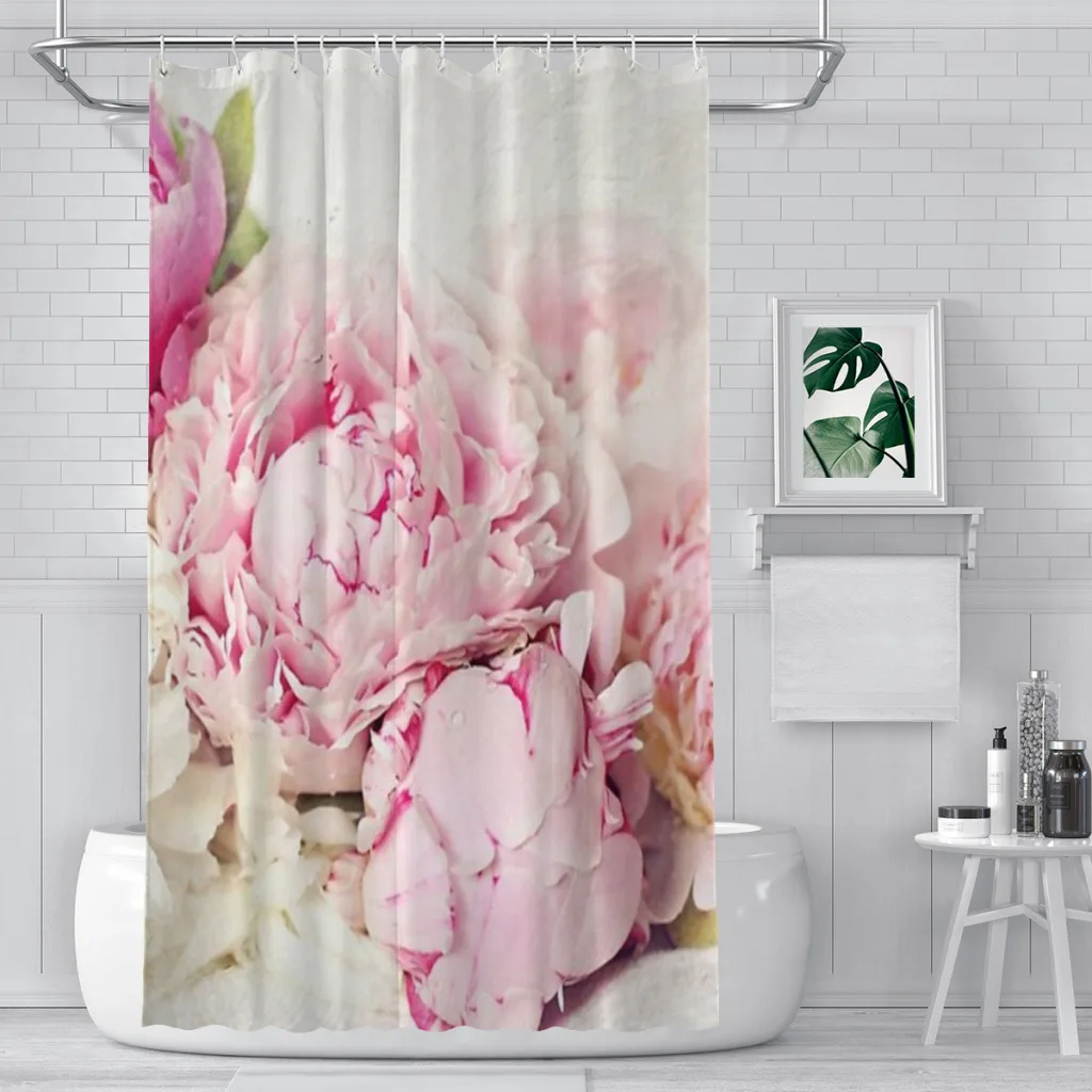 Peonies on white Shower curtain Bathroom decor Modern household Curtain Festival gift