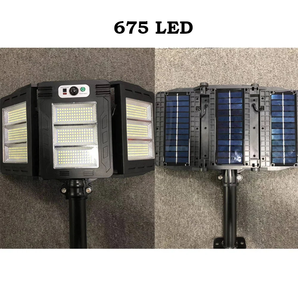 Solar Lights Outdoor 675 LEDs Wall Lamp with Adjustable Heads Security LED Flood Light IP65 Waterproof with 3 Working Modes