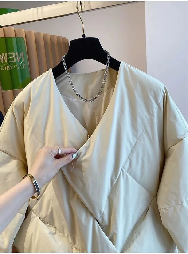 High-end Design Irregular Cotton Jacket Women Winter New Loose Zipper Womens Coat Basic V-neck Woman Outwear