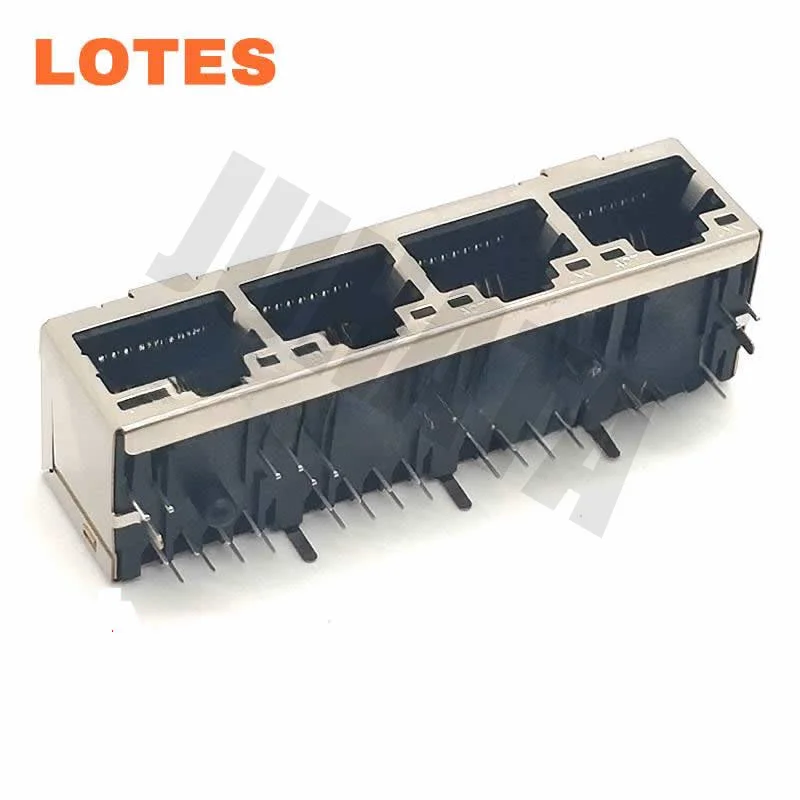 

RJ45 59 Lotes 4-Port Network Socket Metal Female Connector PCB Right-Angle Board-Mount Jack Connector 8P8C Crystal Jack 21mm
