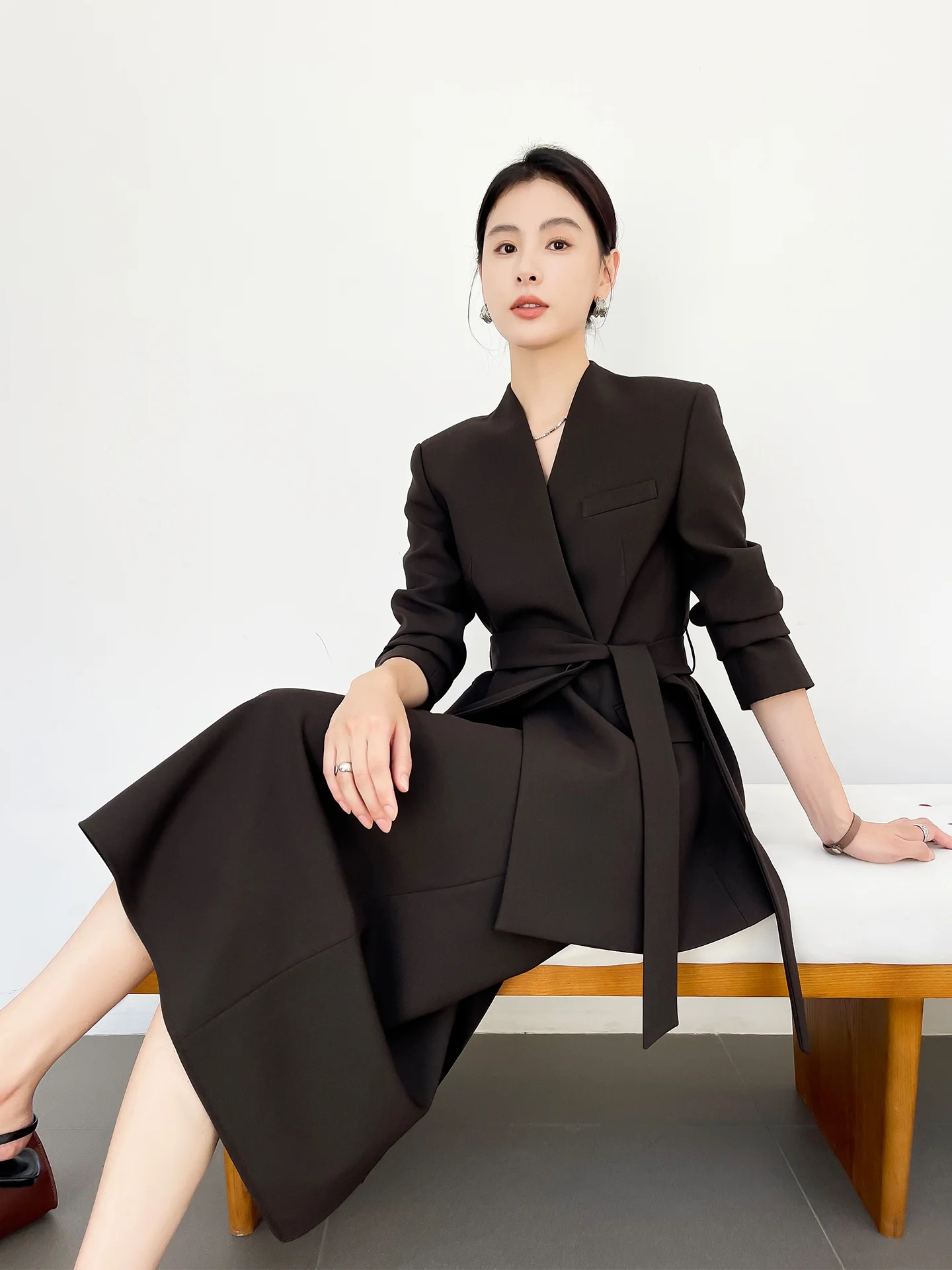 

Коричневый женский костюм без подкладки, свободная верхняя одежда для поездок на работу, сезонная роскошная одежда на пуговицах, весна-осень