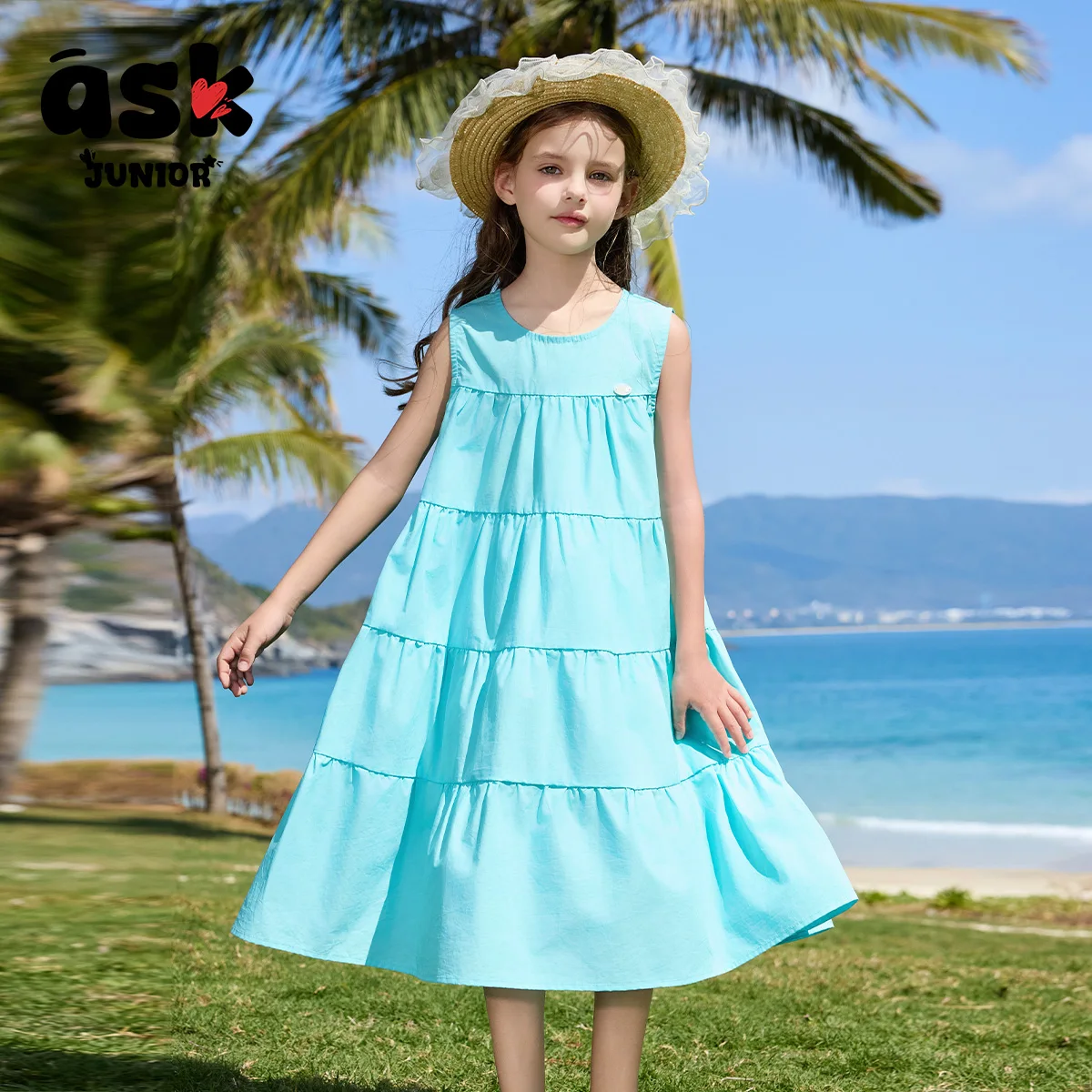 اسأل فستانًا طويلًا بدون أكمامًا للفتيات الصغيرات بلون سادة على شكل كعكة #2