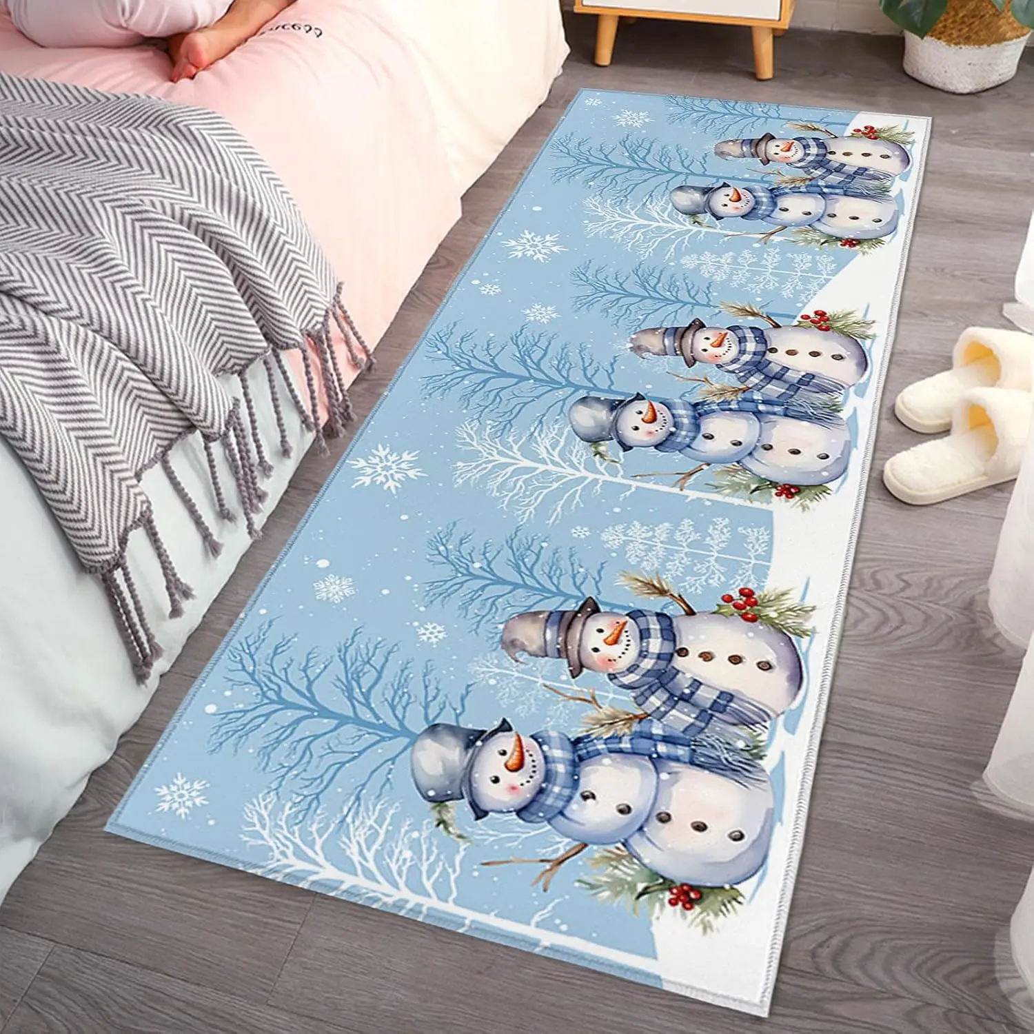 Christmas Snowman Snowflake Tree Kitchen Mat Decor Winter Xmas Corridor Balcony Rugs Bathroom Non-Slip Doormat Foot Mat Decor
