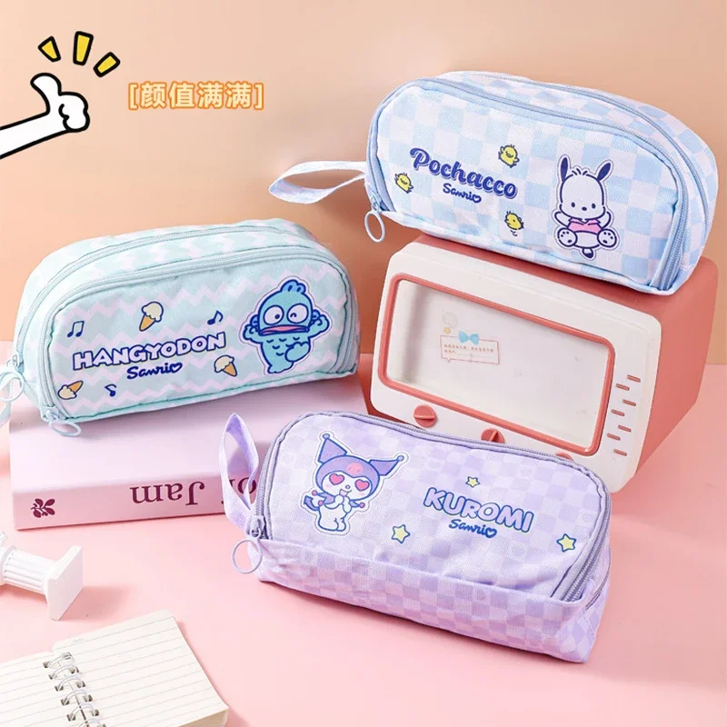 

Sanrio Kawaii Pochacco Girls Portable Double-layer Pencil Bag Kuromi My Melody Anime Cartoon Cute Student Stationery Storage Bag