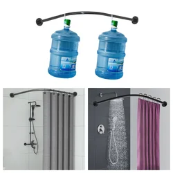 Shower Curtain Rail L Shape, Corner Telescopic Rod with Curtain Rings, for Wardrobe Bathroom, No Drilling, Stainless Steel