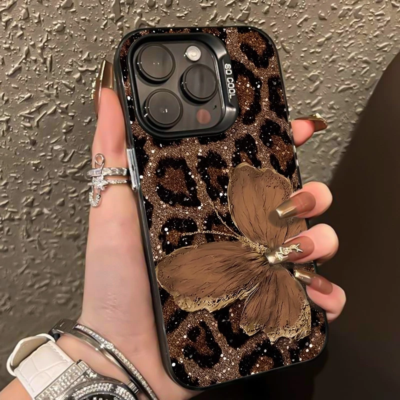 For Samsung Galaxy A56 A55 A54 A53 A52 A36 A35 A34 A26 A16 Brown Butterfly Leopard Cover For S25 S24 S23 S22 S21 Ultra Plus FE
