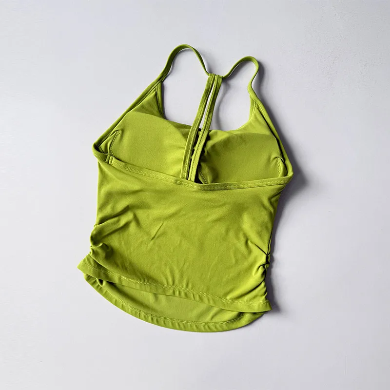 2-teiliges Nude High-Waisted Butt-Lifting Yoga-Set: Fitness-Cropped-Leggings, Sport-BH, stoßfestes Trainings-Oberteil und -Unterteil. – Detail 13