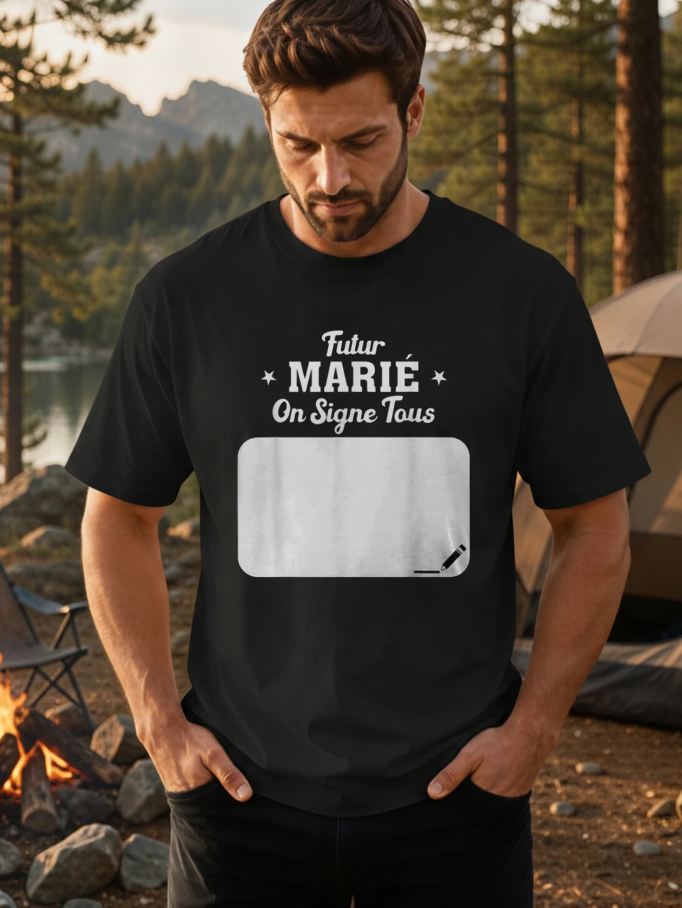 T-shirt en coton décontracté toutes saisons JOOCAR Futur Marie On Signe Tous avec boîte signature, col rond, manches courtes douces, extensibles et respirantes, haut streetwear à imprimé lettres tendance, choix de cadeau idéal pour les fêtes
