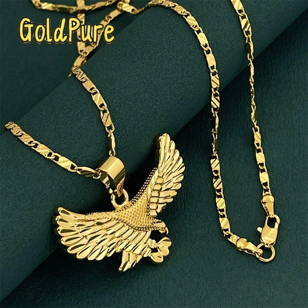 

Goldpure Luxury 24K 9999 Pure Gold real gold Necklace Big Show Grand Eagle Pendant Necklace