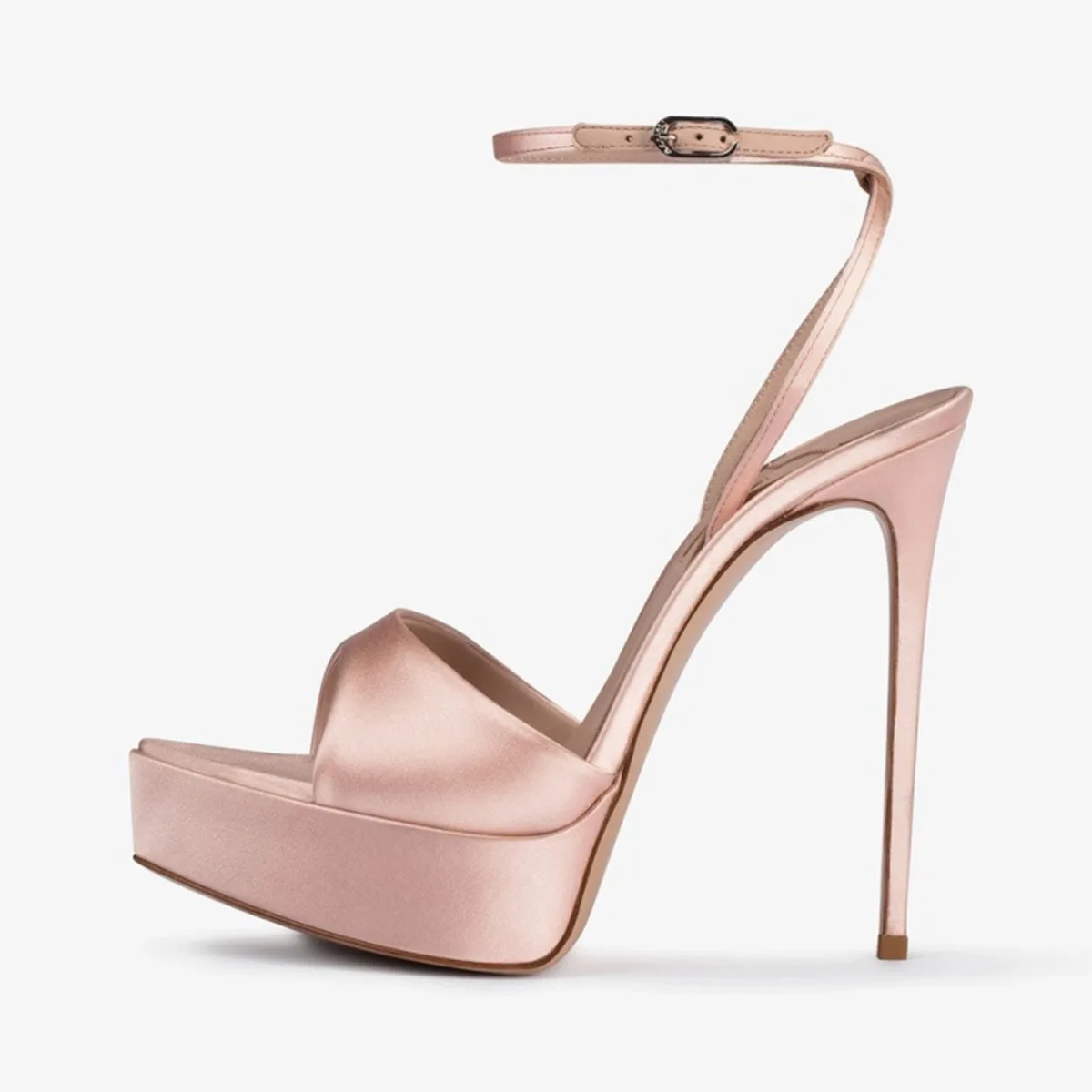 

Arden Furtado Summer pink Satin Platform Peep toe Banquet shoes Pointed toe Super high heel Sexy One word buckle Sandals