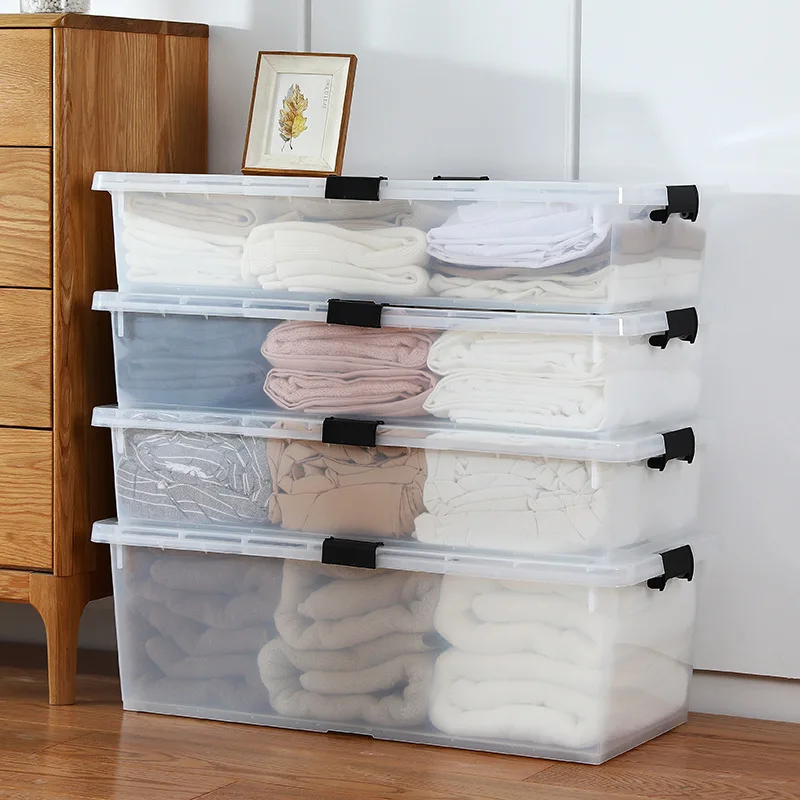  صندوق تخزين متحرك عالي التحمل تحت السرير - منظم بلاستيكي نحيف لبطانيات الملابس والفصول، حاوية موفرة للمساحة #4