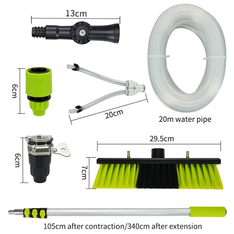 Carbon Fiber Water Fed Pole Window Cleaning Brush System 3.4m Telescopic High Solar Panel Washing Kit