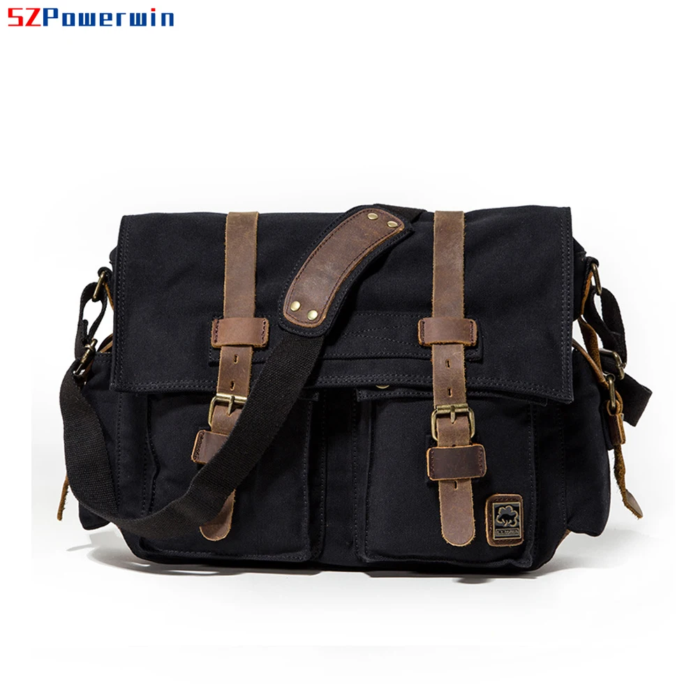 Powerwin Large Size Stylish Leisure Postman Messenger Bag Cross Body Single Shoulder Canvas Case for Daily Use 17 Inch Laptop