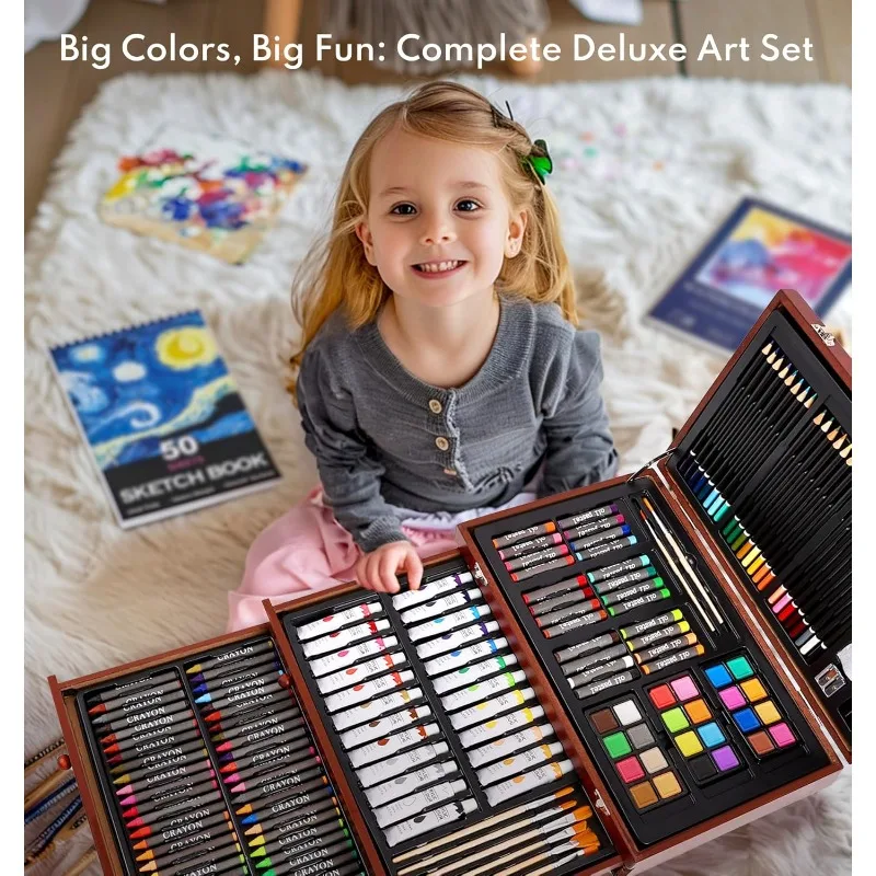 194 Piece Deluxe Art Set, Painting Drawing Art Supplies with 4 Drawing Pads,   Art Kit Gift Box for Kids, Teens