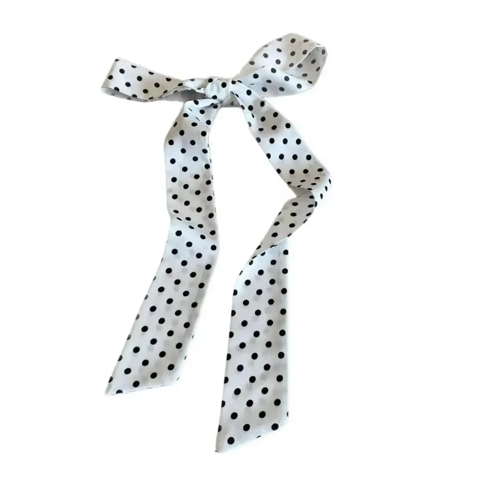 

Easy Knot Scarf Vintage Style Silk Scarf with Dot Print Lightweight Soft Fabric Neck Accessory Slim Striped Breathable Versatile