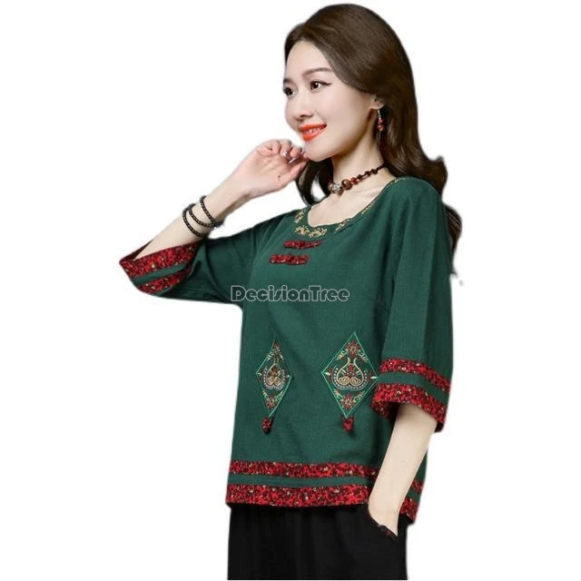 2025 chinese style women's spring summer new national style embroidered disc buckle loose cheongsam top retro cotton blouse b168 image 6