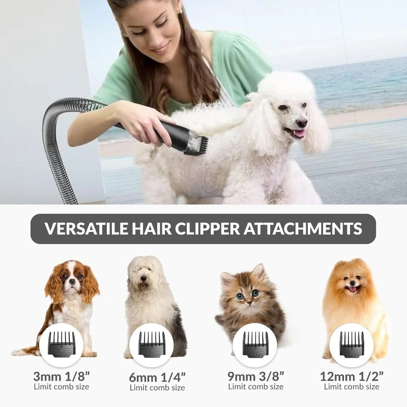 

Professional at-Home Pet Grooming Vacuum, Quiet 52 dB Operation, Versatile Clippers for All Hair Lengths, Spacious Tank