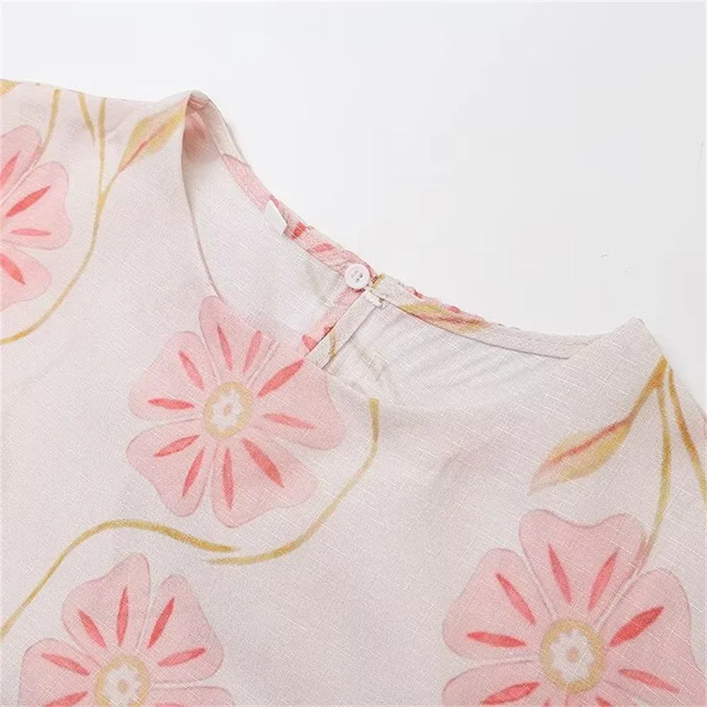 Zach Ailsa Autumn New Women's Fashion Style Slimming Round Neck Sleeveless Flower Printed Shorts Dress