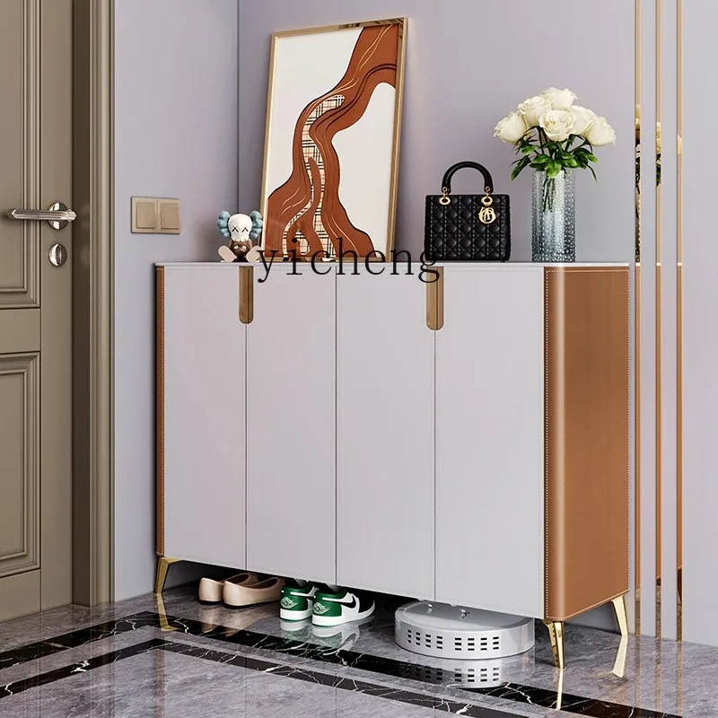 Saddle Leather Shoe Cabinet Light Luxury Home Rock Slab Storage Storage CabinetD24