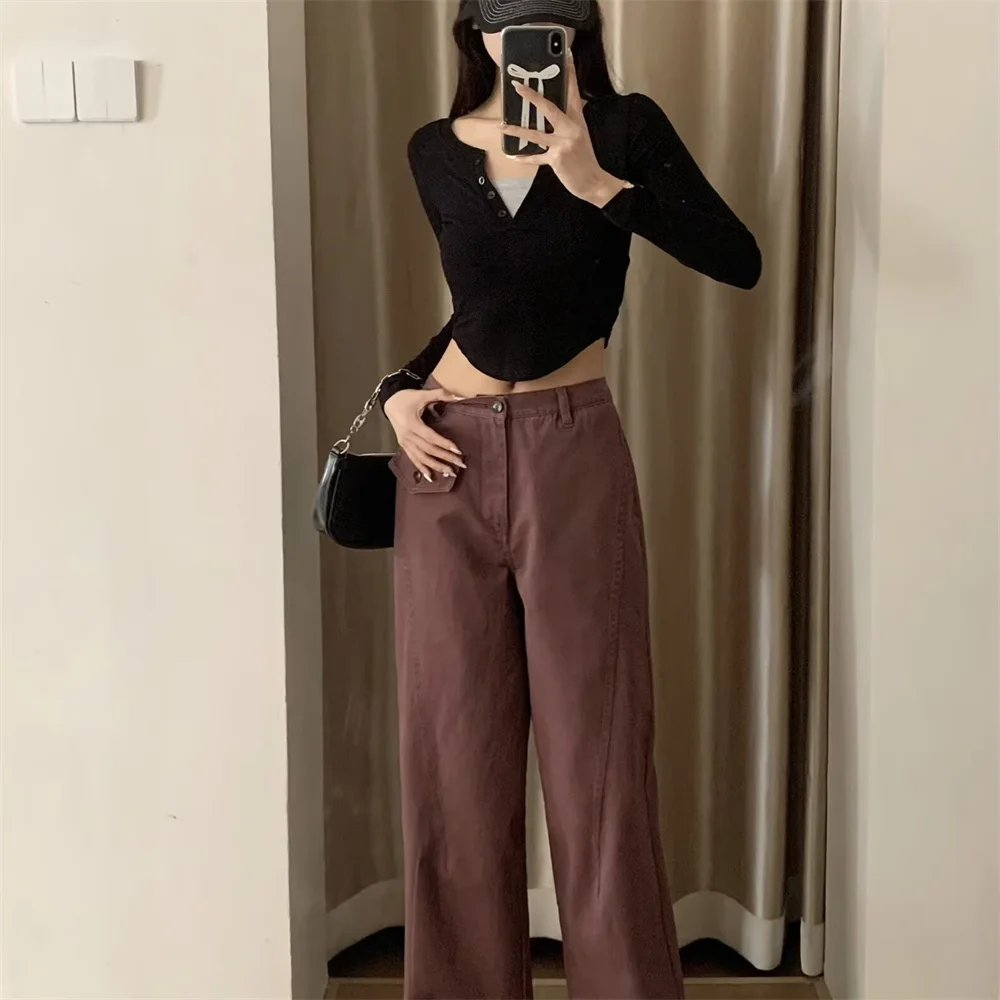 2025 new women's clothing with European and American style, casual and elegant design avant-garde and retro work pants