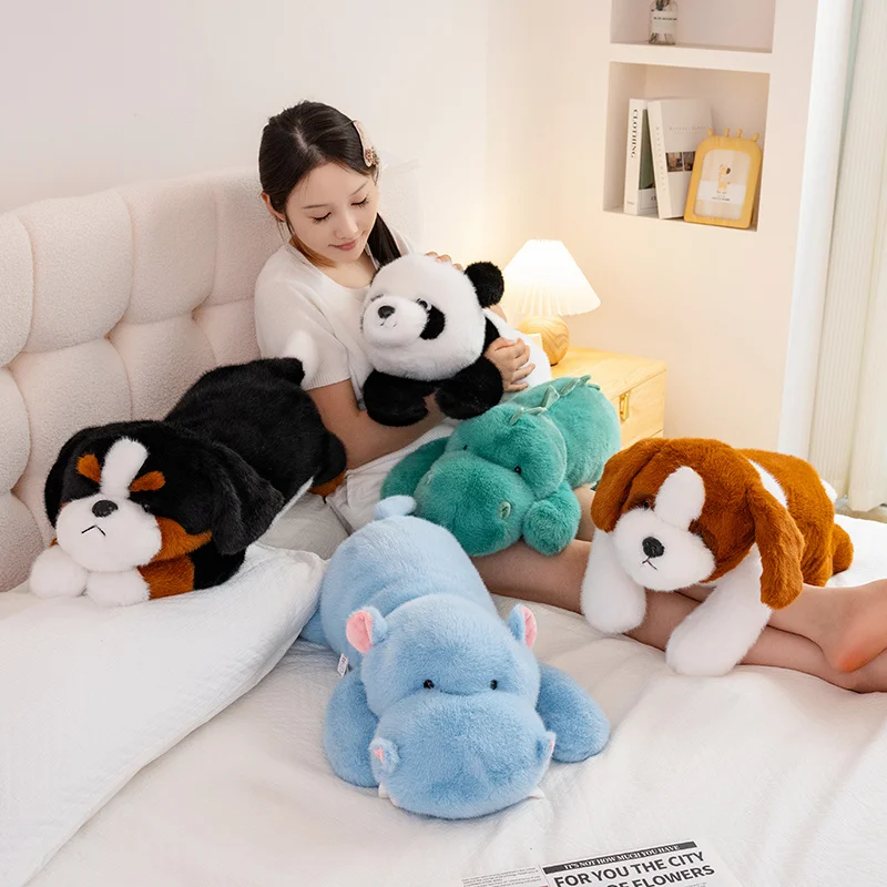 30/40/50cm Kawaii Lying Animal Plush Doll Pillow Panda Dinosaur Hippo Dog Plush Toy Home Decor Appease Gift For Children view 4