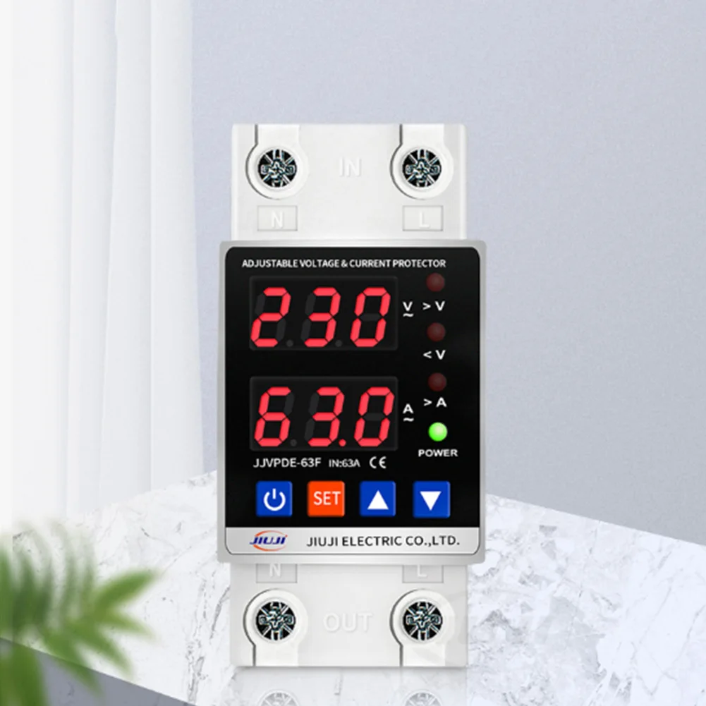 

Automatic Reset Voltage Protector Dual Display Intelligent Relay Reset Protector Adjustable Din Rail for Home Office Appliance