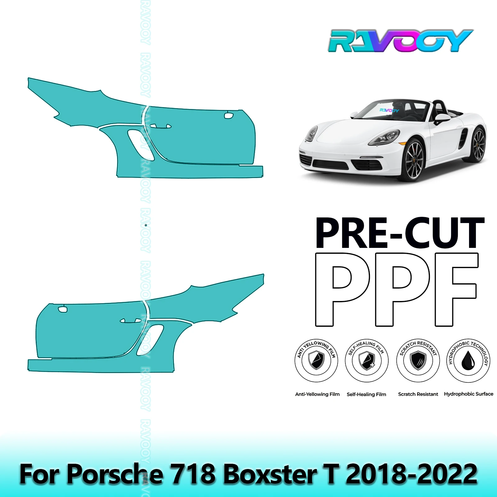 

For Porsche 718 Boxster T 2018-2022 8.5mil Clear Matte Pre-Cut PPF Door & A/B Pillar Kit TPU Paint Protection Film Set
