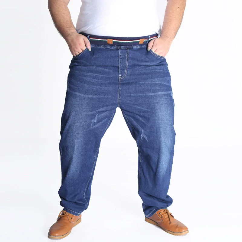 

Autumn plus size casual jeans fashion men's pocket elastic waist straight plus size high elastic jeans.