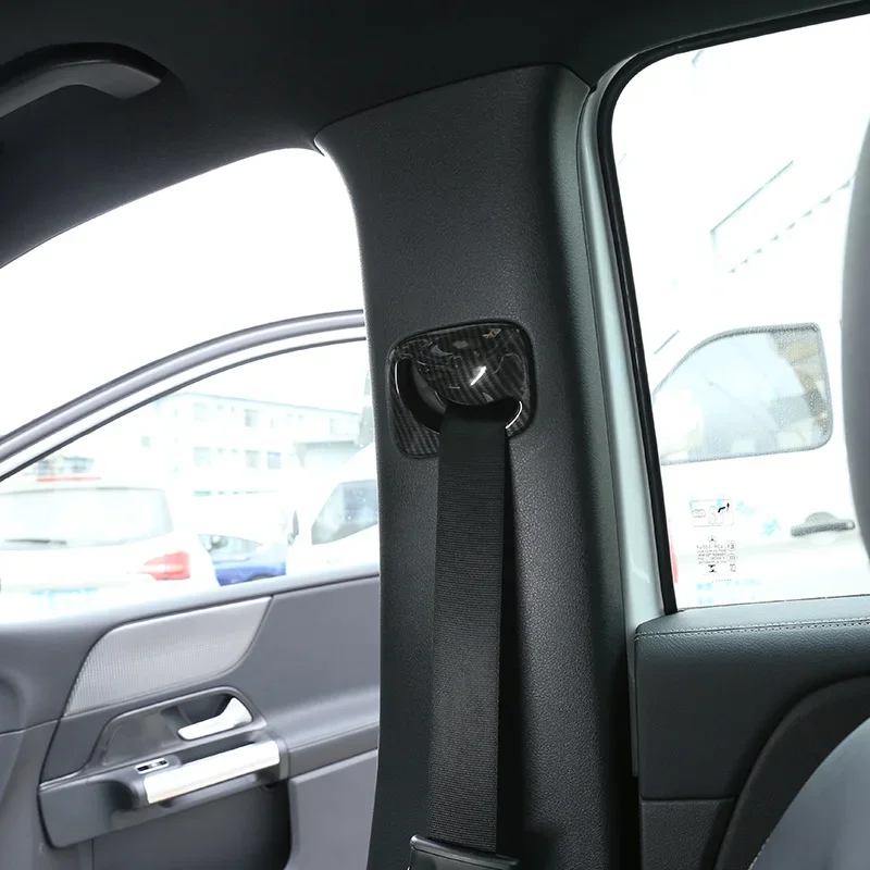 For Mercedes Benz B Class W247 2019-2020 ABS Silver/Carbon Fiber Car Seat Safety Belt Buckle Cover Stickers Car Accessories