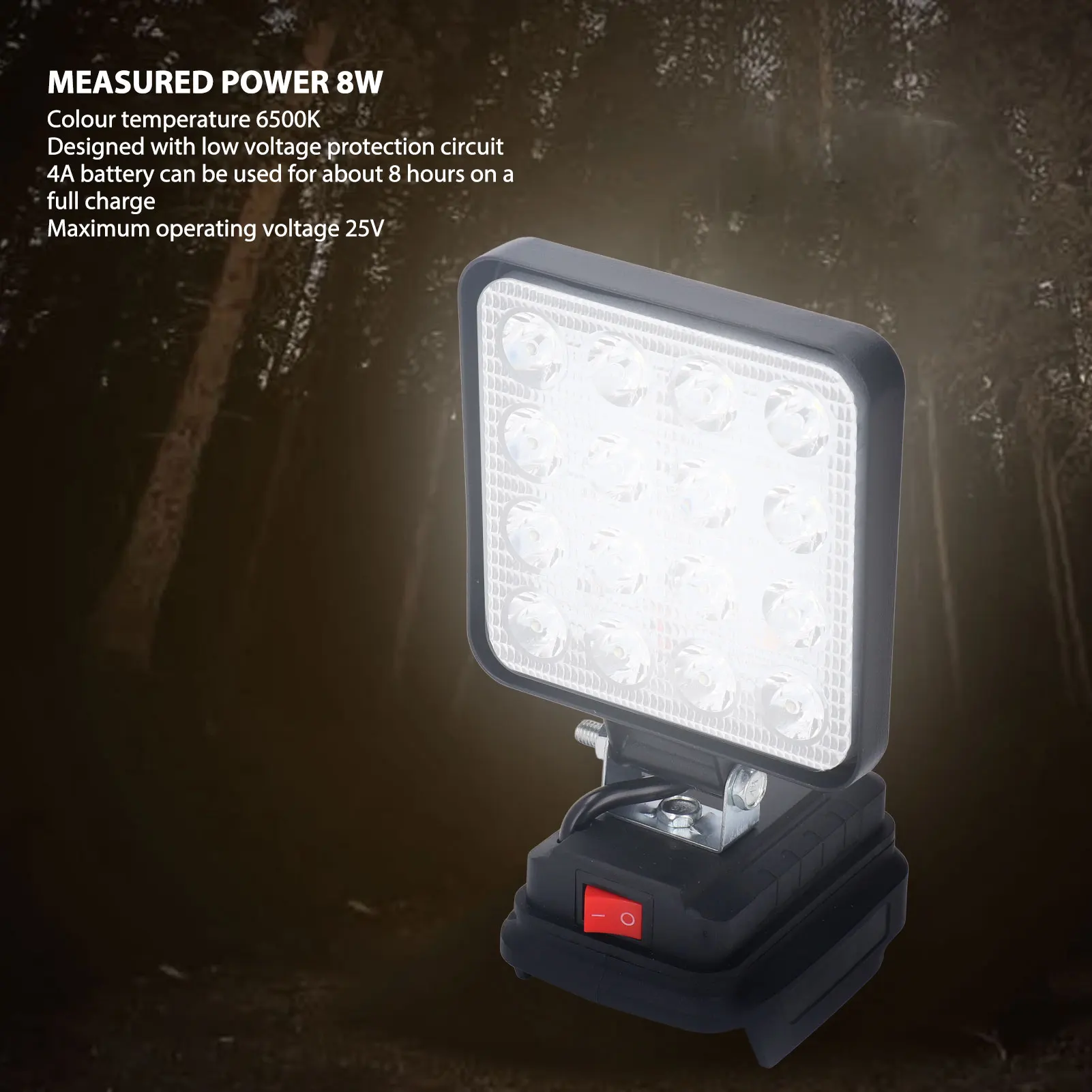 LED Work Spotlight 8W 16 Lamp Beads 25V Working Voltage ABS LED Work Light 18V Lithium Battery Powered for Outdoor Camping