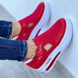 Zapatos informales rojos, sandalias de malla transpirables para mujer, sandalias de marca a la moda de verano para mujer, zapatos vulcanizados con plataforma, zapatillas nuevas para mujer