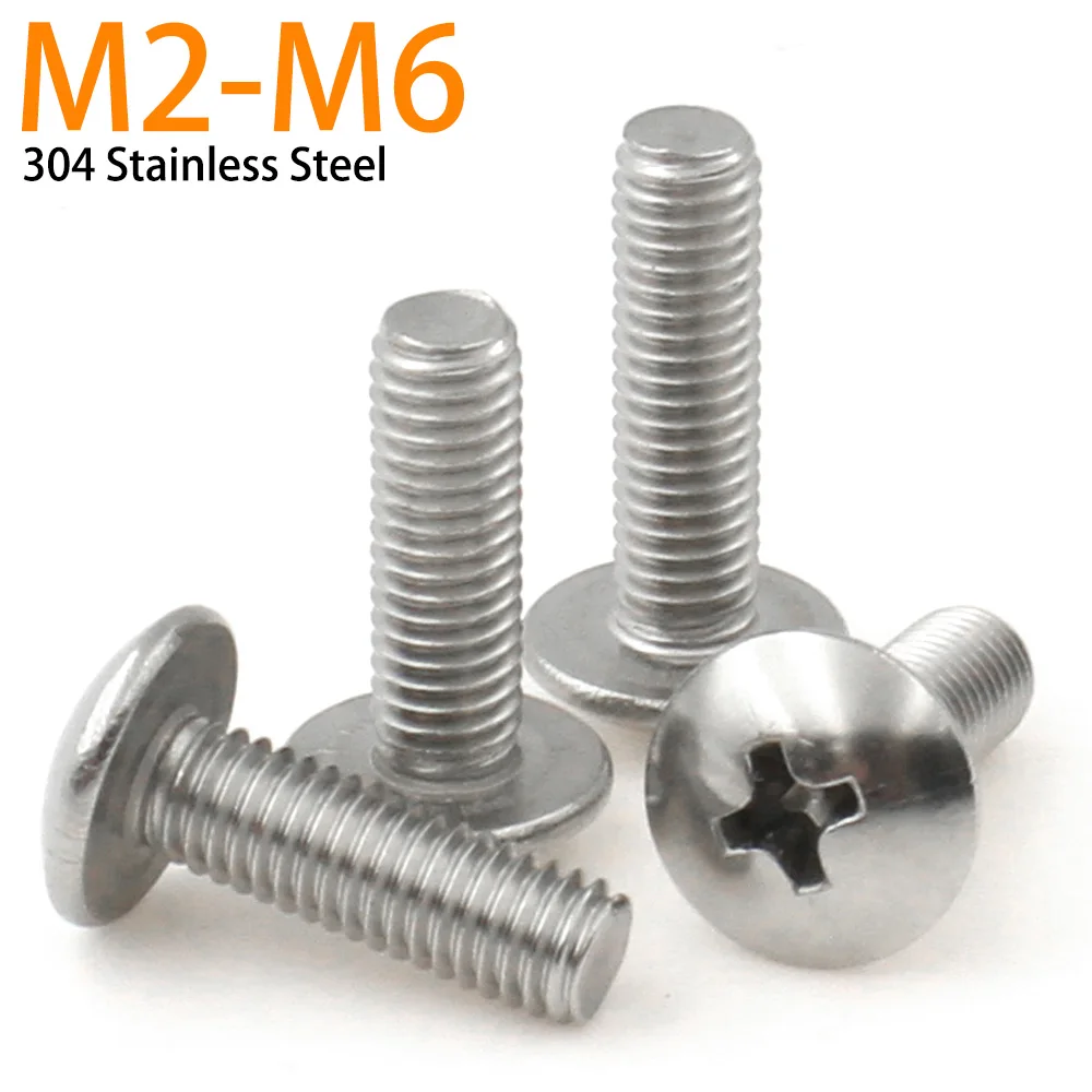 

10/50PCS M2 M2.5 M3 M4 M5 M6 A2-70 304 Stainless Steel Phillips Braguero Flat Head Large Round Cross Bolt length 3~ 50mm