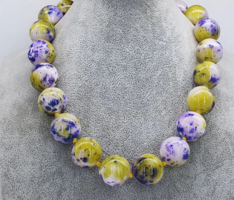 

wow! yellow purple jade necklace round 12/14/16/18/20mm 46cm nature wholesale bead FPPJ