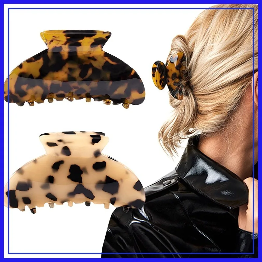 

2 PCS Hair Claw Banana Clips Tortoise Celluloid French Design Leopard Print Large Hair Accessories for Women