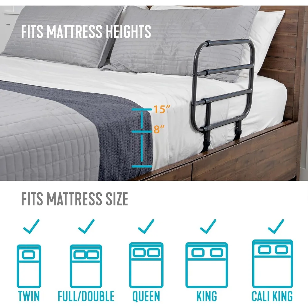 Adjustable Bed Safety Rail for Seniors, Extendable Guardrail with Support Handle, ASTM Certified Fall Prevention Aid