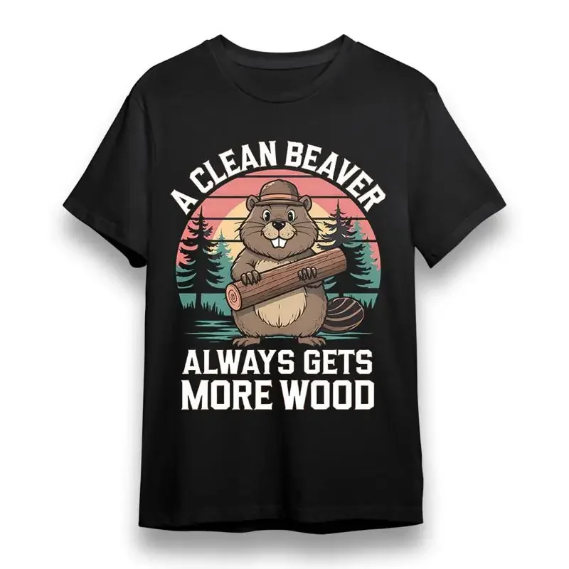 Men'S T Shirt With A Clean Beaver Black 100 Cotton Usa