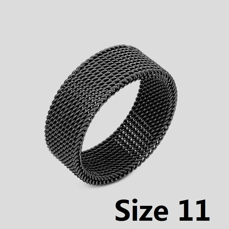 Shuangshuo Minimalist Fashion Elastic Mesh Stainless Steel Ring Retro Circle Woven Mesh Rings for Women Men Friendship Gift