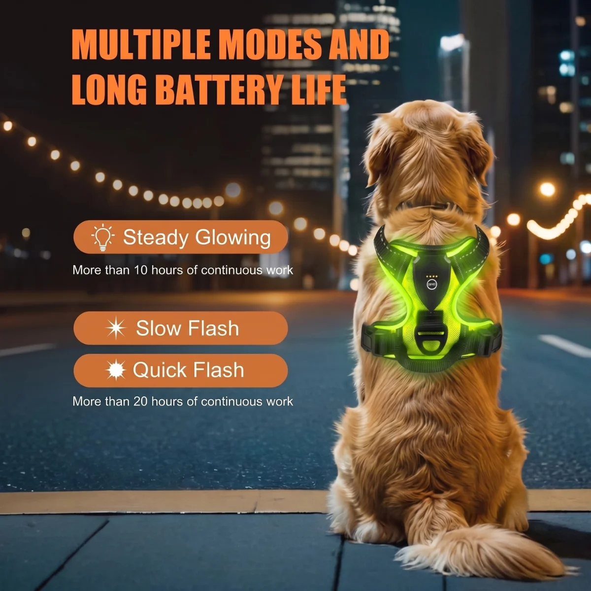 

Rechargeable LED Dog Harness Reflective Night Walking Vest Light up Pet Harness for Small Medium Large Dogs