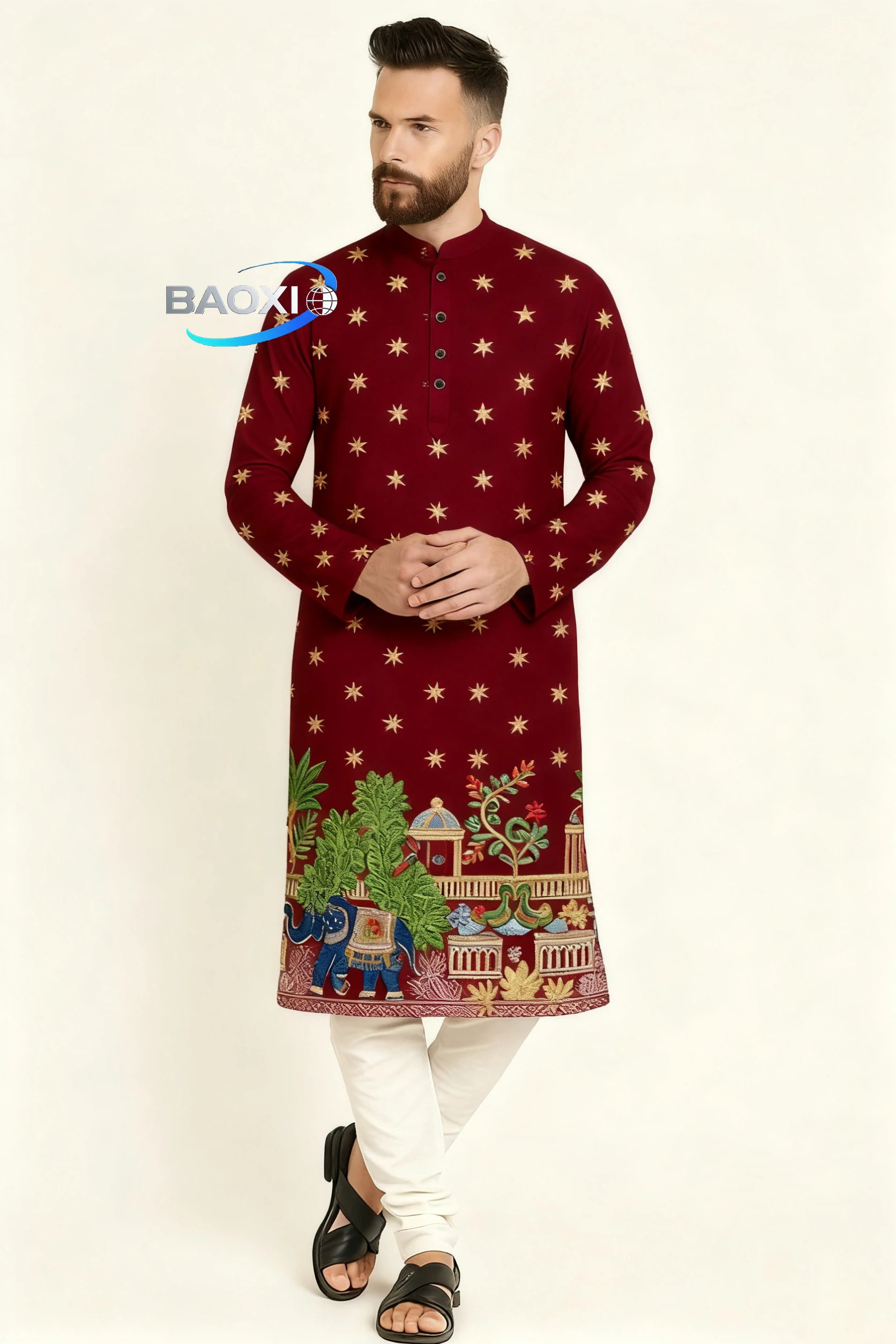 Robe longo masculino com estampa kurta tendo, elegante e confortável, adequado para todas as ocasiões kurt