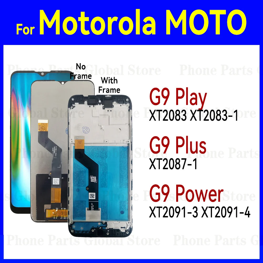 Pantalla LCD con marco para móvil, montaje de digitalizador táctil para Motorola MOTO G9 Play XT2083 XT2083-1 LCD G9 Plus XT2087-1 LCD G9 Power XT2091-3 XT2091-4