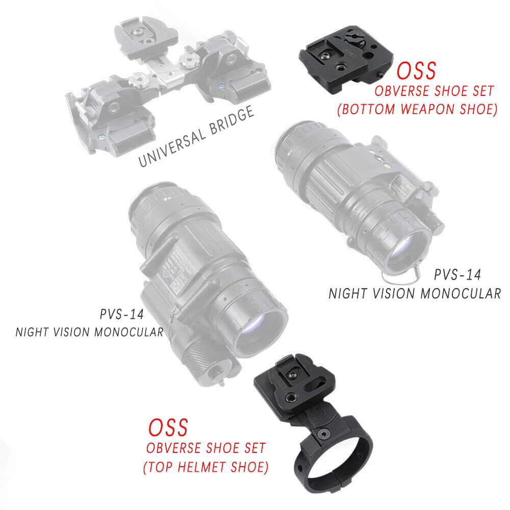 Imagem -03 - Nvg Mount Oss Obverse Shoe Grupo Universal Ponte Night Vision Óculos Monocular ou Suporte Binocular Rabo de Pombo Pvs14 Braços Kvc