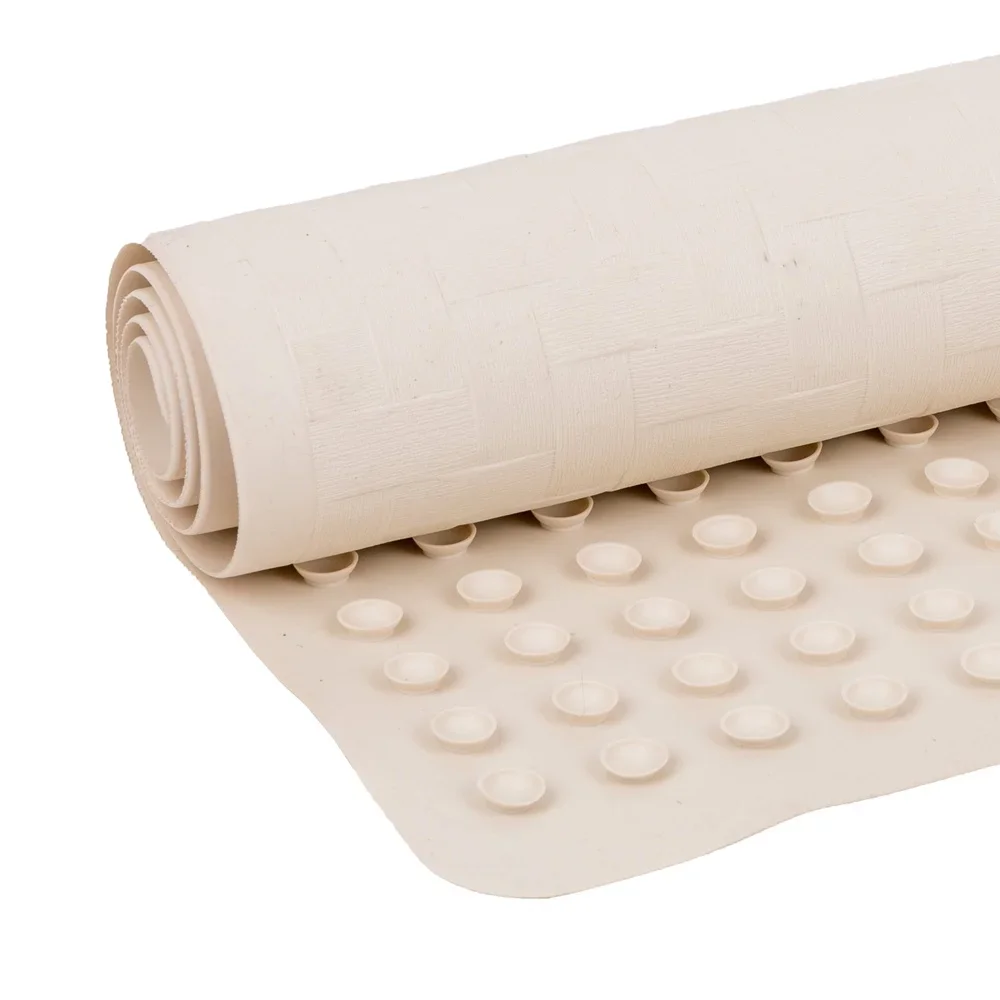 

Rubber Bath Mat with Suction Cups Non-Slip Cushioned Surface Rectangle In-Tub Use Machine Washable Bathroom Essential