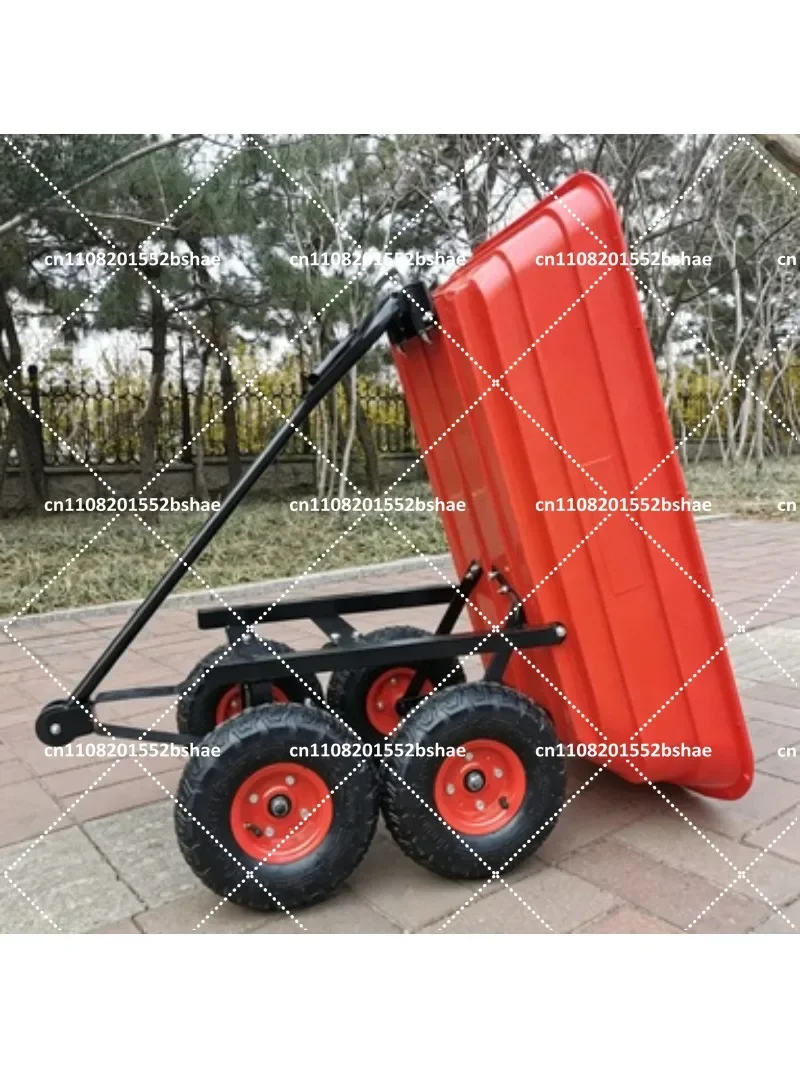 Foldable 4-Wheel Hand Cart Portable Dump Trolley with Flatbed Trailer Utility Wagon for Cargo Moving And Garden Use