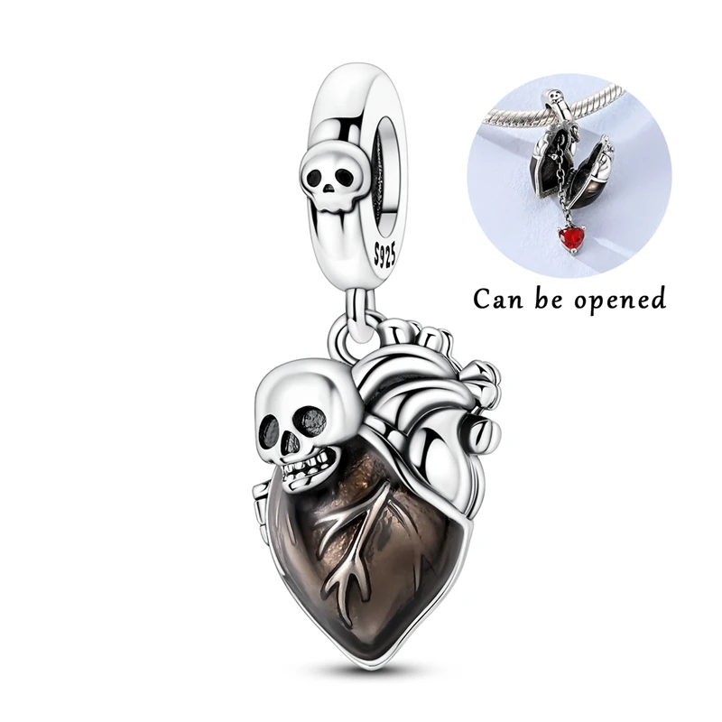 New 925 Sterling Silver Openable Heart Charms Bead Sparkling Zircon Dangle Fit 3mm Classic Bracelet DIY Women Birthday Jewelry