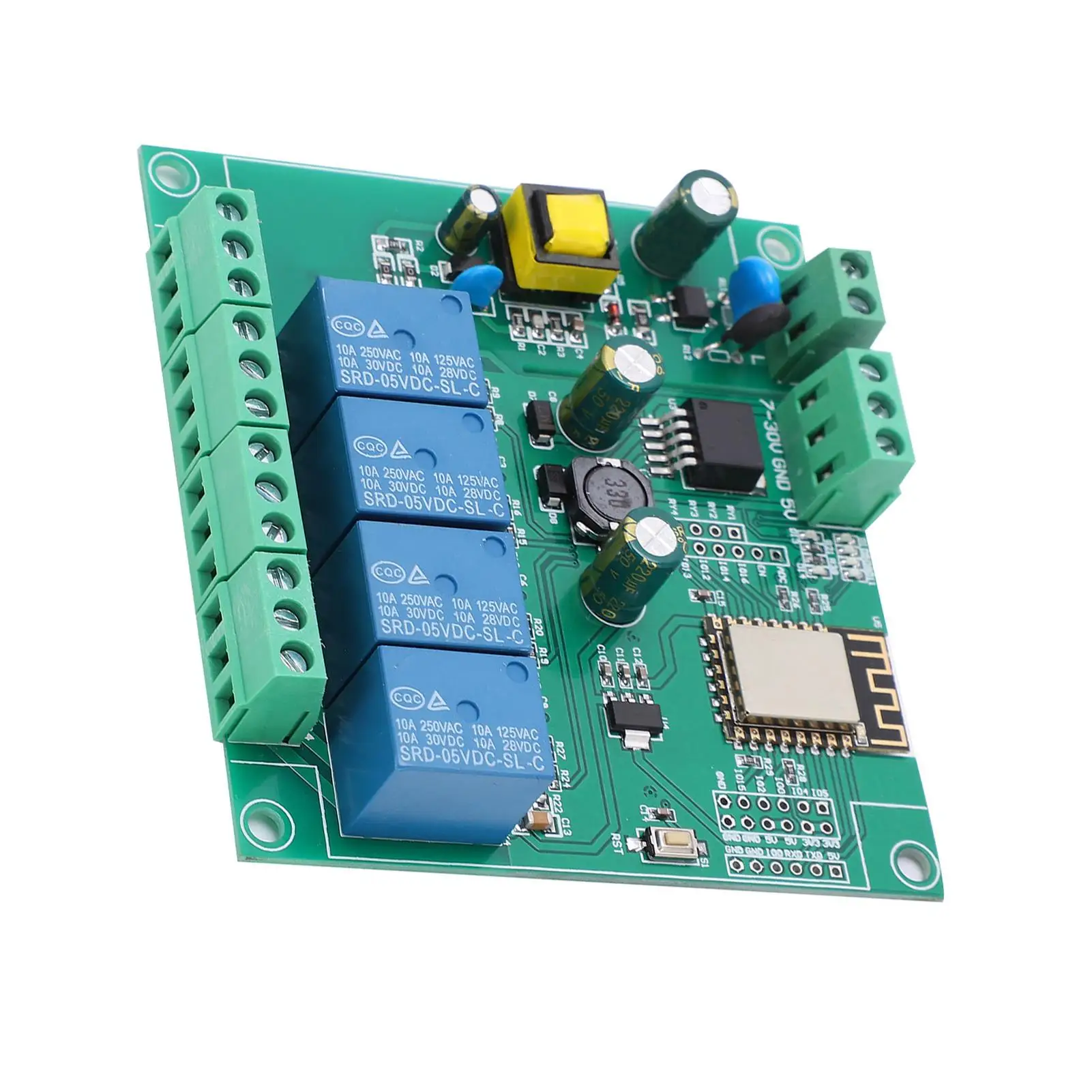 Placa de módulo de relé WiFi, 4 canales ESP8266, DC7-12V/5V, USB para desarrollo de Control inalámbrico